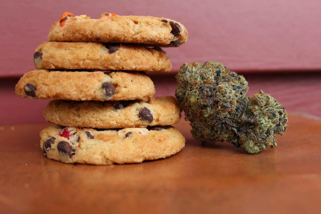 cookies next to a marijuana bud