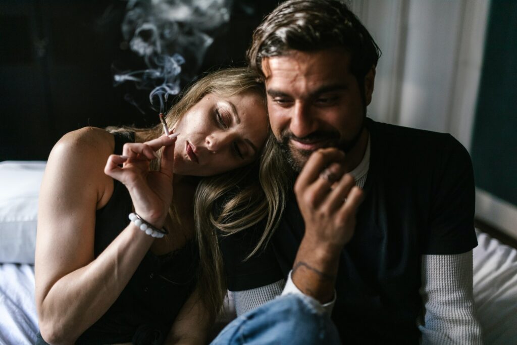 A couple smoking weed