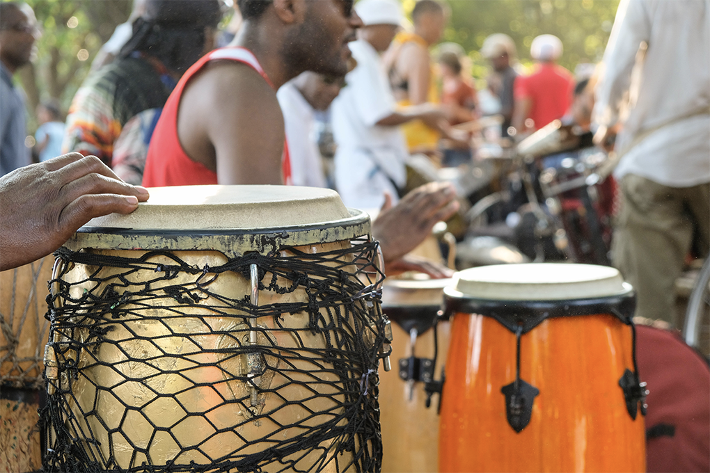 Musician Participate in a Venice Beach Drum Circle