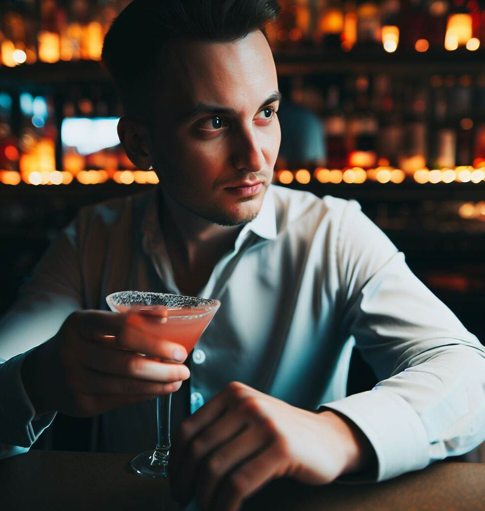 man drinking a cocktail